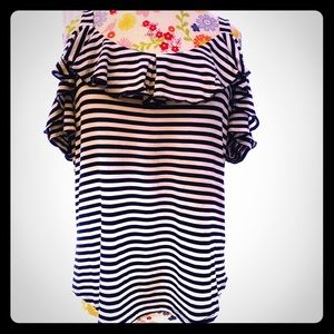 Cable & Gauge Cold Shoulder Striped Ruffle…